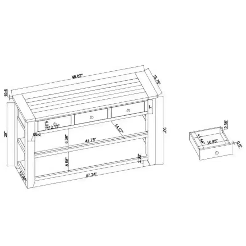 Konsolentisch mit massiver Kiefernholzplatte, moderner Beistelltisch für den Eingangsbereich/Sofa mit 3 Schubladen und 2 Ablagen, einfache Montage