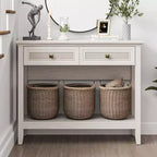 Heynemo Rattan Console Table with Widened Tabletop & 2 Drawers, Sofa Table with Storage Shelf, for Living Room, Hallway, Entrywayish