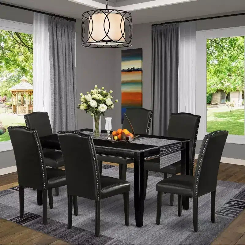 HomeStock DUEN7-BLK-69 7Pc Rectangular Dining Table And Six Chair Black