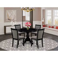 HomeStock Round Pedestal Dinette Set Wirebrushed Black Linen Fabric Chairs