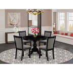 HomeStock Round Pedestal Dinette Set Wirebrushed Black Linen Fabric Chairs