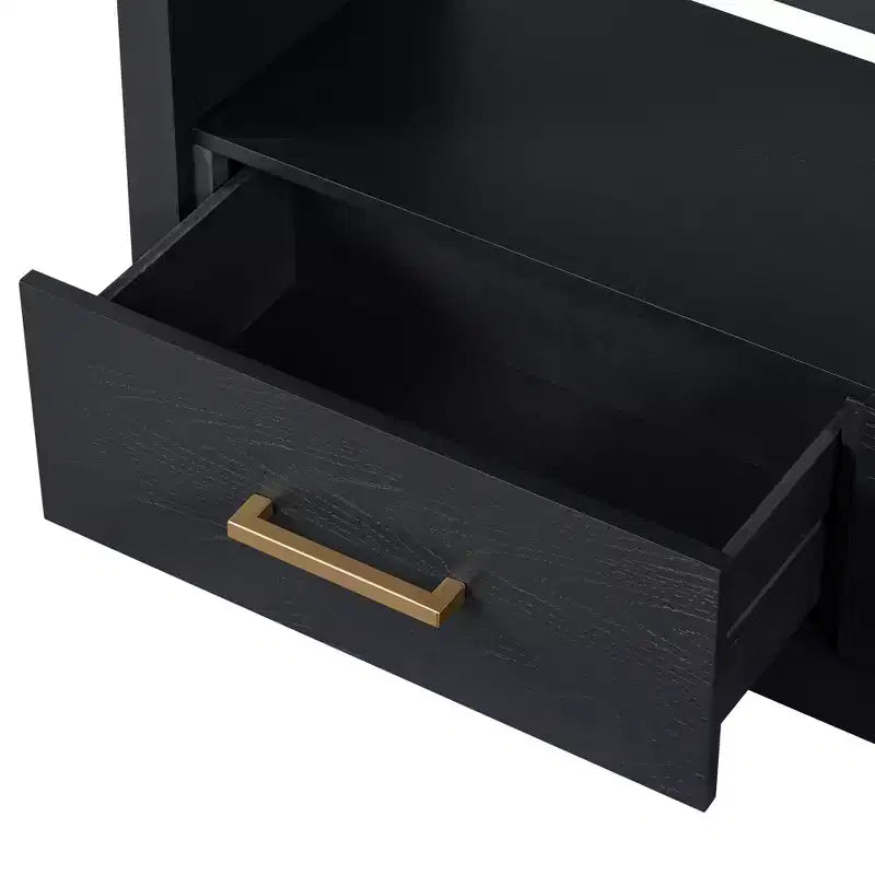 74 Zoll TV-Ständer TV-Konsole Aufbewahrungsschrank Entertainment Center Sideboard mit 3 Schubladen und offenem Regal, Braun/Schwarz/Grau – Christopher Knight Home