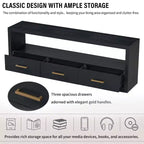 74 Zoll TV-Ständer TV-Konsole Aufbewahrungsschrank Entertainment Center Sideboard mit 3 Schubladen und offenem Regal, Braun/Schwarz/Grau – Christopher Knight Home