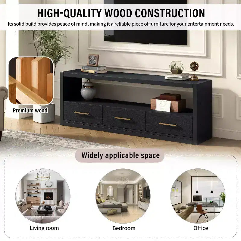 74 Zoll TV-Ständer TV-Konsole Aufbewahrungsschrank Entertainment Center Sideboard mit 3 Schubladen und offenem Regal, Braun/Schwarz/Grau – Christopher Knight Home