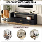 74 Zoll TV-Ständer TV-Konsole Aufbewahrungsschrank Entertainment Center Sideboard mit 3 Schubladen und offenem Regal, Braun/Schwarz/Grau – Christopher Knight Home