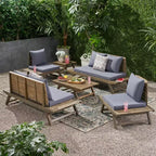 Christopher Knight Home Sedona Outdoor Akazienholz 6-Sitzer-Konversationsset mit Beistelltisch und Kissen