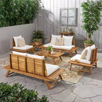Christopher Knight Home Sedona Outdoor Akazienholz 6-Sitzer-Konversationsset mit Beistelltisch und Kissen