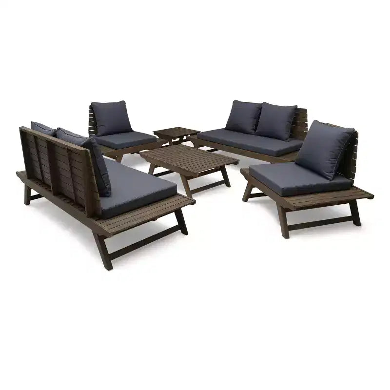 Christopher Knight Home Sedona Outdoor Akazienholz 6-Sitzer-Konversationsset mit Beistelltisch und Kissen