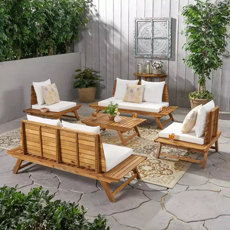 Christopher Knight Home Sedona Outdoor Akazienholz 6-Sitzer Gesprächsset mit Kissen