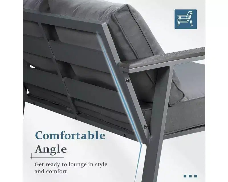 Heynemo 4-Sitzer Gartenmöbel-Set aus Aluminium, Lounge-Sofa-Sets mit Kissen, moderne Outdoor-Sessel-Sets für Veranda und Garten