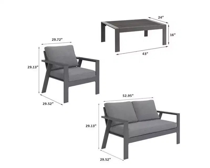 Heynemo 4-Sitzer Gartenmöbel-Set aus Aluminium, Lounge-Sofa-Sets mit Kissen, moderne Outdoor-Sessel-Sets für Veranda und Garten