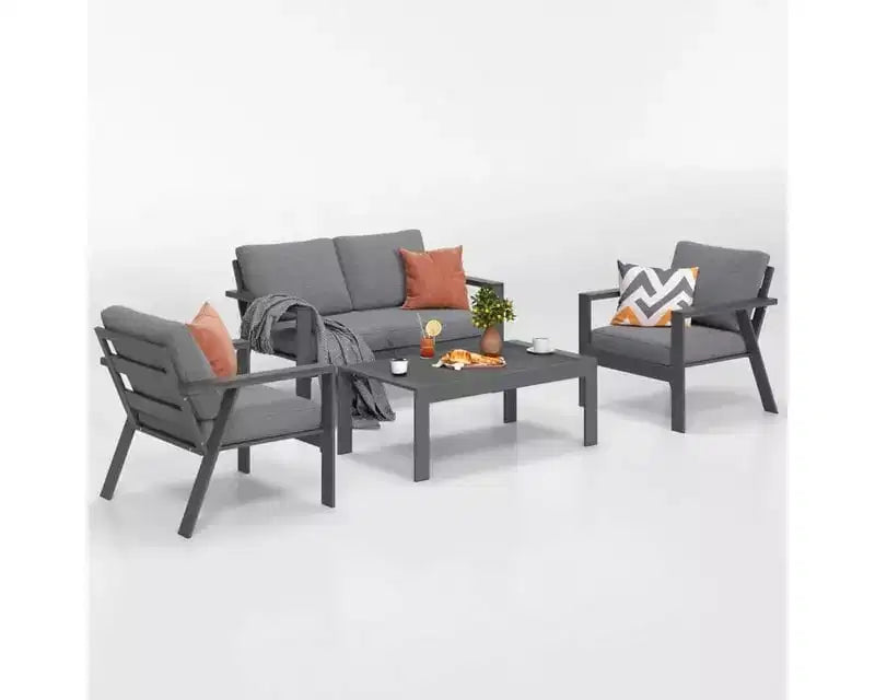 Heynemo 4-Sitzer Gartenmöbel-Set aus Aluminium, Lounge-Sofa-Sets mit Kissen, moderne Outdoor-Sessel-Sets für Veranda und Garten
