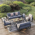 Heynemo Aluminum Patio Furniture Set with Fire Pit Table, 6 Pieces Outdoor Conversation Set Metal Sectional Couch Sofa and Coffee Table