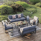 Heynemo Aluminum Patio Furniture Set with Fire Pit Table, 6 Pieces Outdoor Conversation Set Metal Sectional Couch Sofa and Coffee Table
