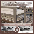 Heynemo Aluminium Terrassenmöbel-Set mit Feuerstellentisch, 6-teiliges Outdoor-Sitzgruppen-Set, Metall-Ecksofa und Couchtisch