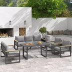 Heynemo Aluminum Patio Furniture Set, 8 Piece Outdoor Conversation Set with Dining Table, Metal Patio Furniture Set for Porch Backyard Garden