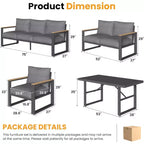 Heynemo Aluminium Terrassenmöbel-Set, 8-teiliges Outdoor-Sitzgruppen-Set mit Esstisch, Metall-Terrassenmöbel-Set für Veranda, Garten