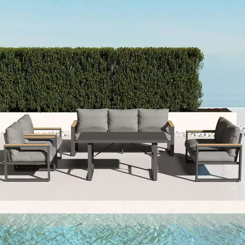 Heynemo Aluminium Terrassenmöbel-Set, 8-teiliges Outdoor-Sitzgruppen-Set mit Esstisch, Metall-Terrassenmöbel-Set für Veranda, Garten