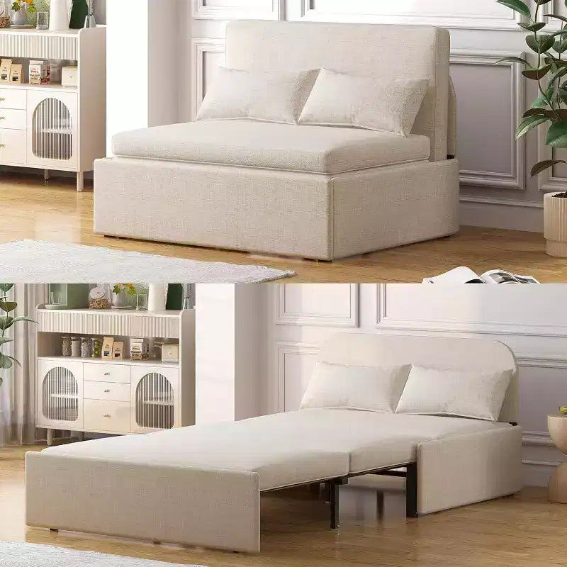 Mjkone Twin Size Sofa Bed, 2 in 1 Convertible Linen Loveseat Sleeper Sofa Couch with Cushions