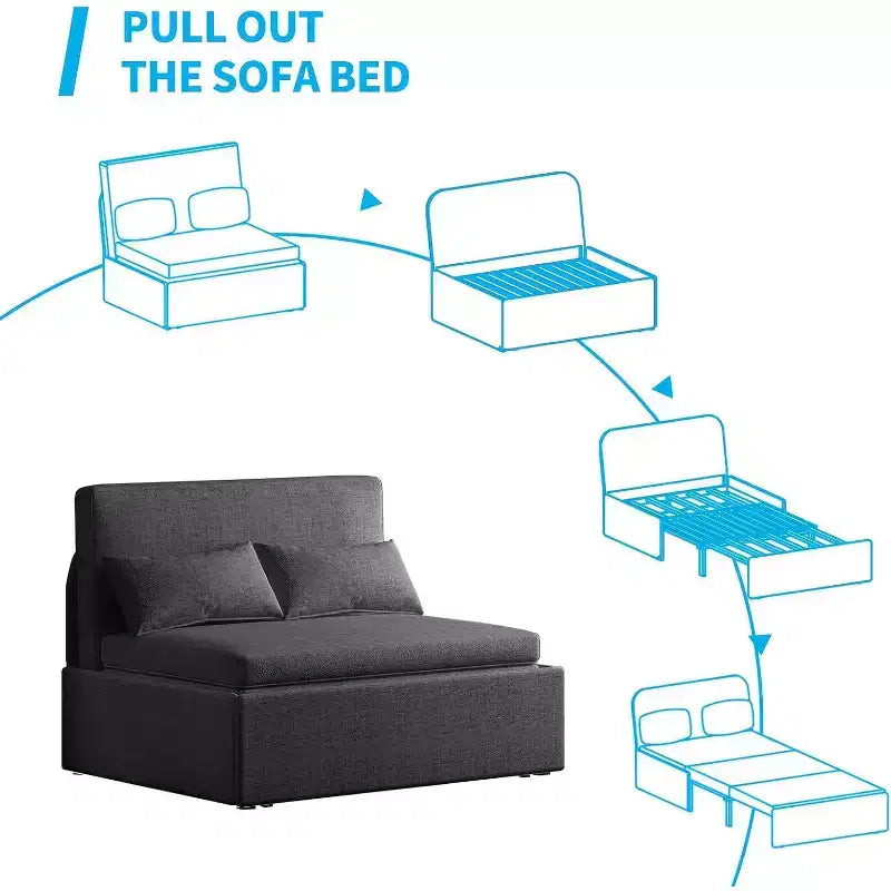 Mjkone Schlafsofa, Einzelbettgröße, 2-in-1, wandelbares Leinen-Liebesitz-Schlafsofa mit Kissen