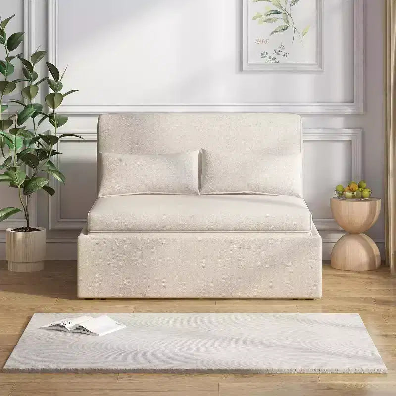 Mjkone Schlafsofa, Einzelbettgröße, 2-in-1, wandelbares Leinen-Liebesitz-Schlafsofa mit Kissen