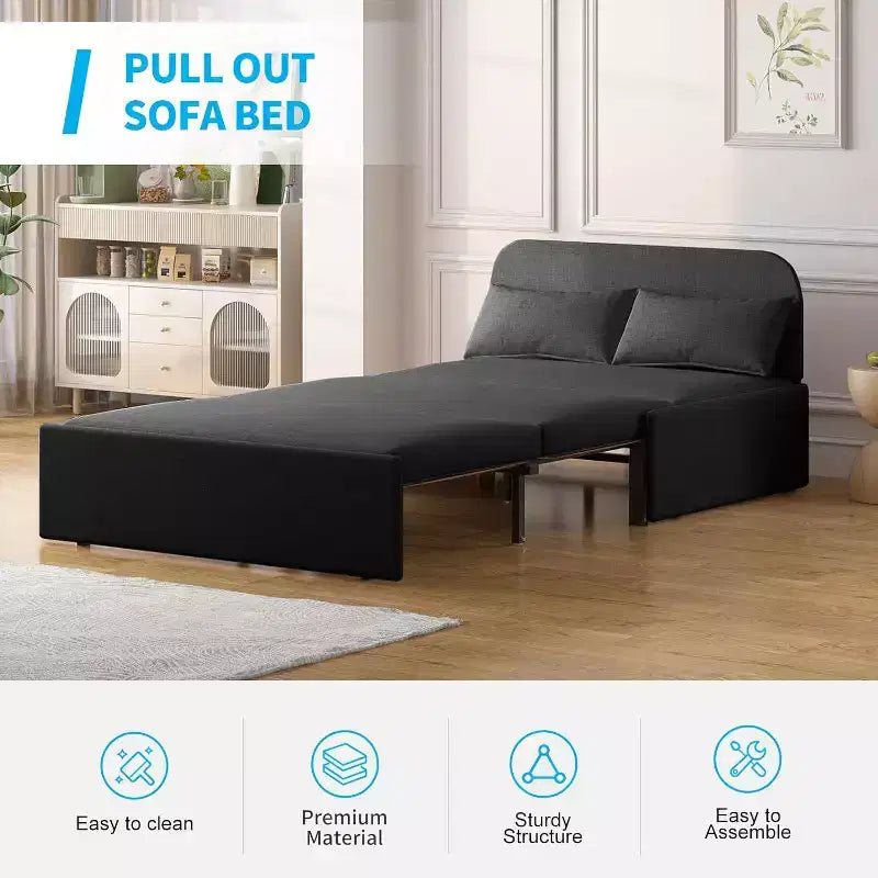 Mjkone Schlafsofa, Einzelbettgröße, 2-in-1, wandelbares Leinen-Liebesitz-Schlafsofa mit Kissen