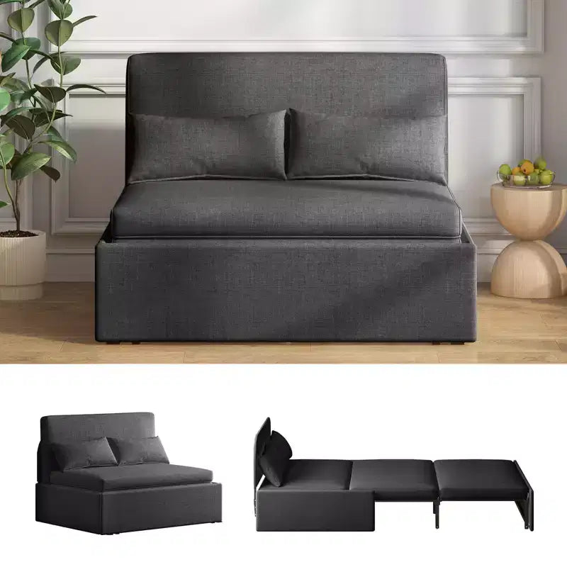 Mjkone Schlafsofa, Einzelbettgröße, 2-in-1, wandelbares Leinen-Liebesitz-Schlafsofa mit Kissen