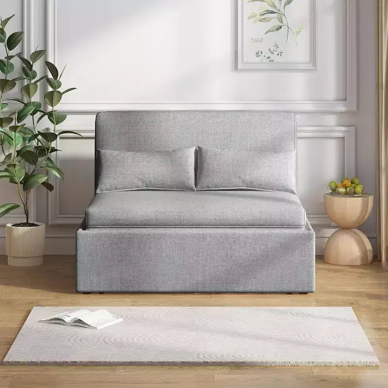 Mjkone Schlafsofa, Einzelbettgröße, 2-in-1, wandelbares Leinen-Liebesitz-Schlafsofa mit Kissen