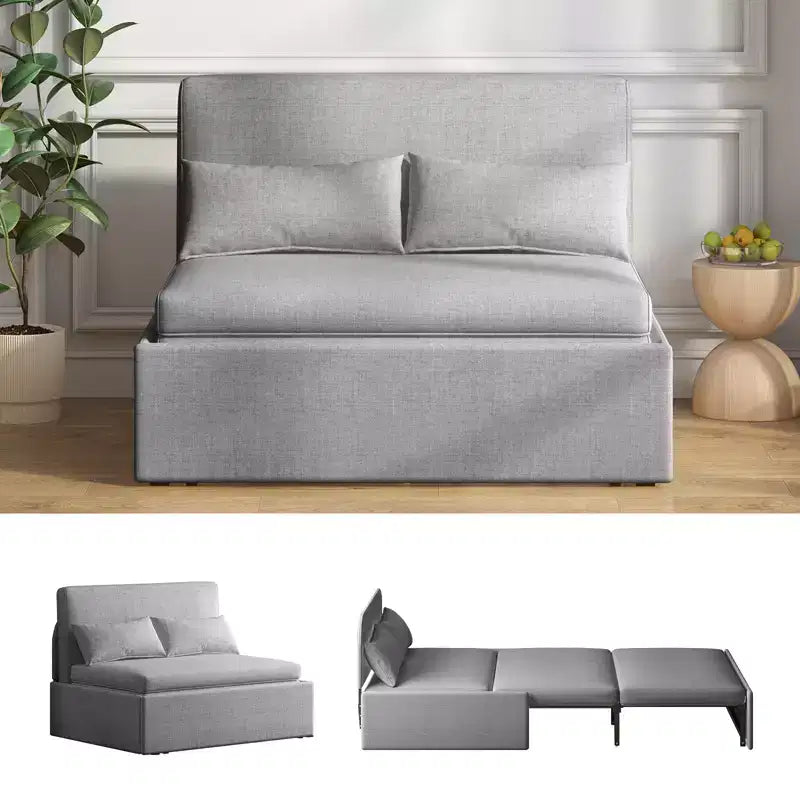 Mjkone Schlafsofa, Einzelbettgröße, 2-in-1, wandelbares Leinen-Liebesitz-Schlafsofa mit Kissen