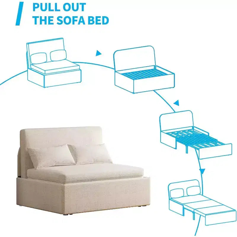 Mjkone Schlafsofa, Einzelbettgröße, 2-in-1, wandelbares Leinen-Liebesitz-Schlafsofa mit Kissen