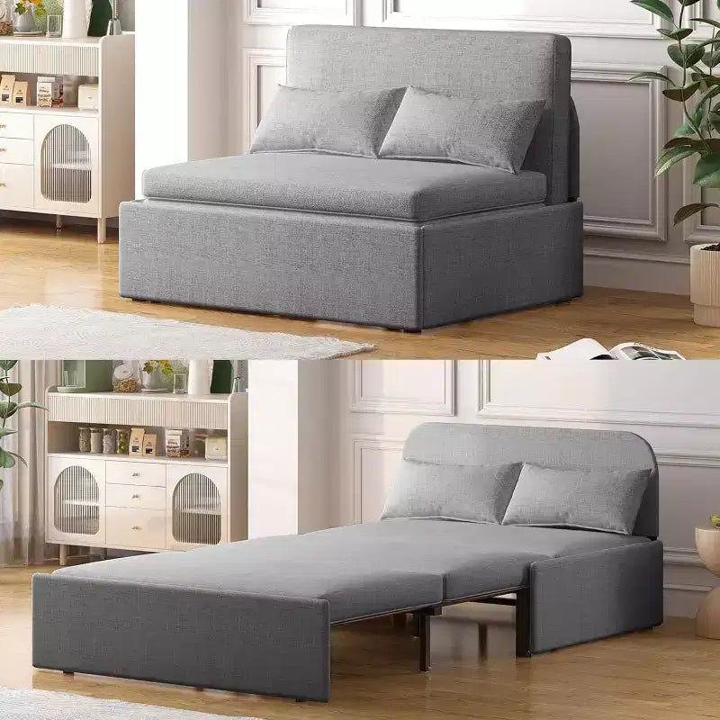 Mjkone Schlafsofa, Einzelbettgröße, 2-in-1, wandelbares Leinen-Liebesitz-Schlafsofa mit Kissen