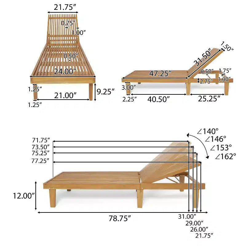 Christopher Knight Home Teresa Outdoor Akazienholz 3-teiliges verstellbares Chaise Lounge Gesprächsset