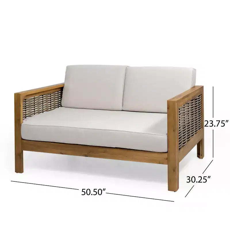 Merax Lounge-Set für den Außenbereich, Akazienholz-Sitzgruppe mit Korbsesseln, Zweisitzer und Couchtisch