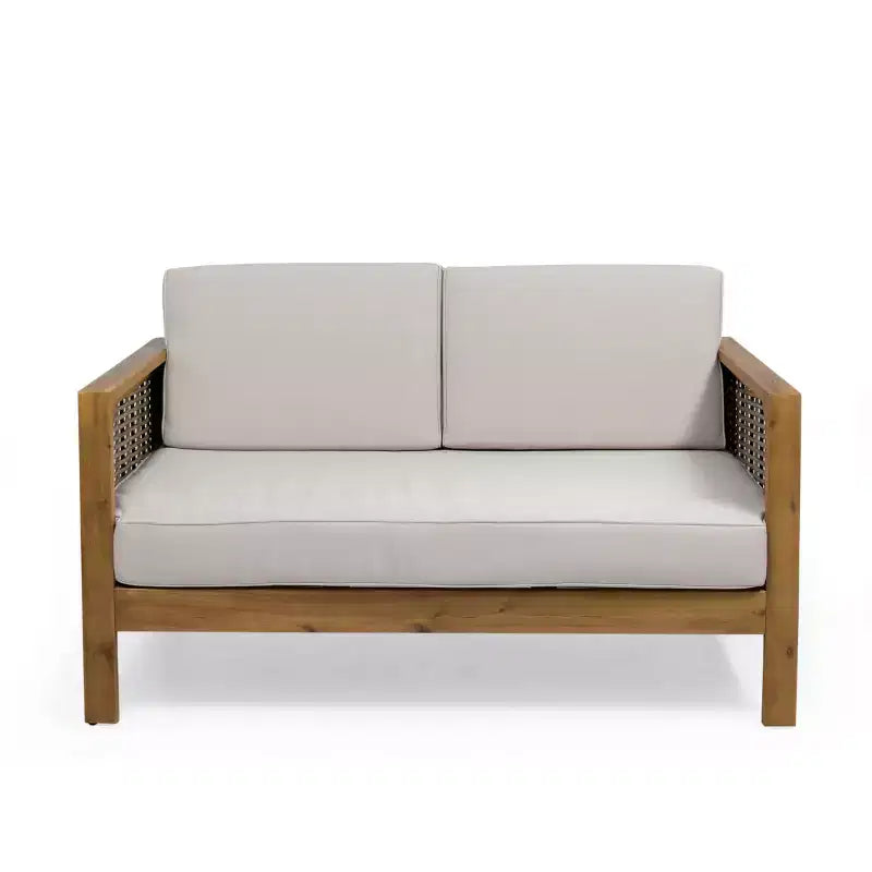 Merax Lounge-Set für den Außenbereich, Akazienholz-Sitzgruppe mit Korbsesseln, Zweisitzer und Couchtisch