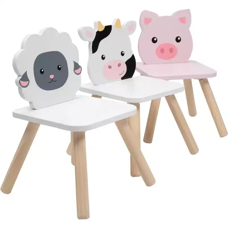 Svan Kinder-Holztiertisch- und Stuhlset mit 3 Sitzen (Kuh, Schwein, Schaf) für Kunsthandwerk, Rollenspiele – Spielzimmermöbel für Kleinkinder bis größere Kinder