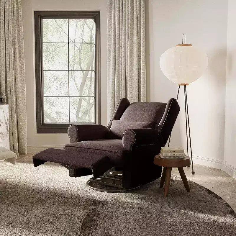 Heynemo Drehbarer Relaxsessel, bequemer Gleiter-Schaukelstuhl mit Kissen und Fußstütze, drehbarer Schaukelstuhl für Schlafzimmer, Kinderzimmer
