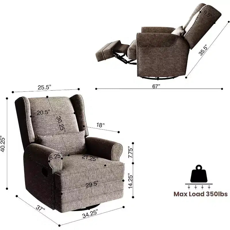 Heynemo Drehbarer Relaxsessel, bequemer Gleiter-Schaukelstuhl mit Kissen und Fußstütze, drehbarer Schaukelstuhl für Schlafzimmer, Kinderzimmer