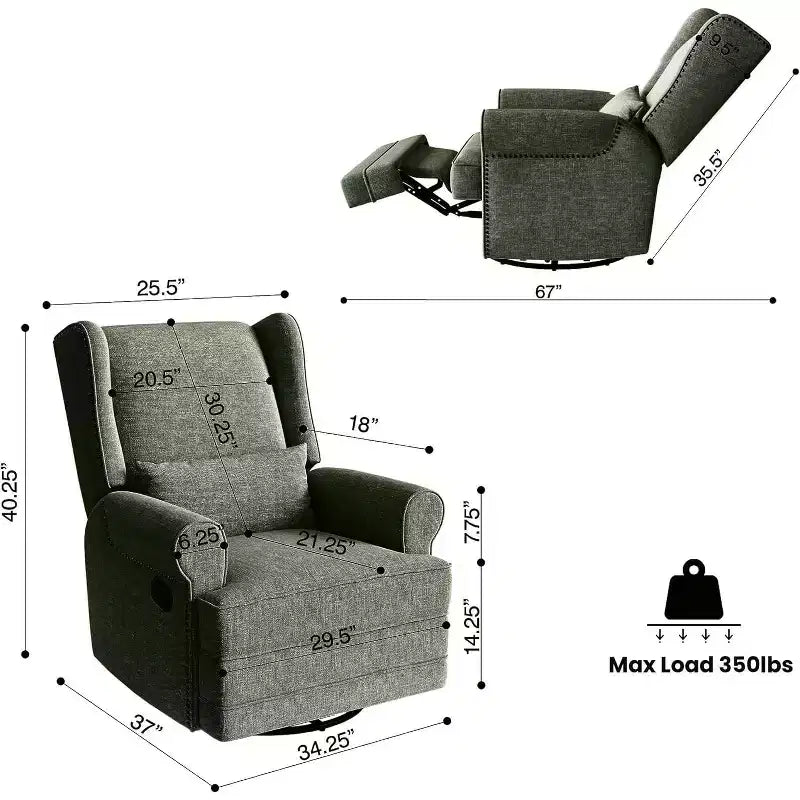Heynemo Drehbarer Relaxsessel, bequemer Gleiter-Schaukelstuhl mit Kissen und Fußstütze, drehbarer Schaukelstuhl für Schlafzimmer, Kinderzimmer