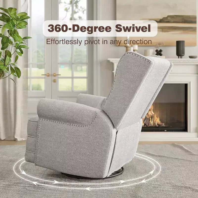 Heynemo Drehbarer Relaxsessel, bequemer Gleiter-Schaukelstuhl mit Kissen und Fußstütze, drehbarer Schaukelstuhl für Schlafzimmer, Kinderzimmer
