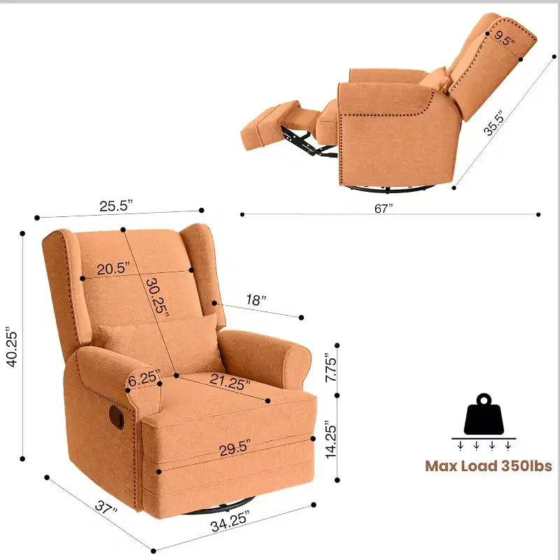 Heynemo Drehbarer Relaxsessel, bequemer Gleiter-Schaukelstuhl mit Kissen und Fußstütze, drehbarer Schaukelstuhl für Schlafzimmer, Kinderzimmer
