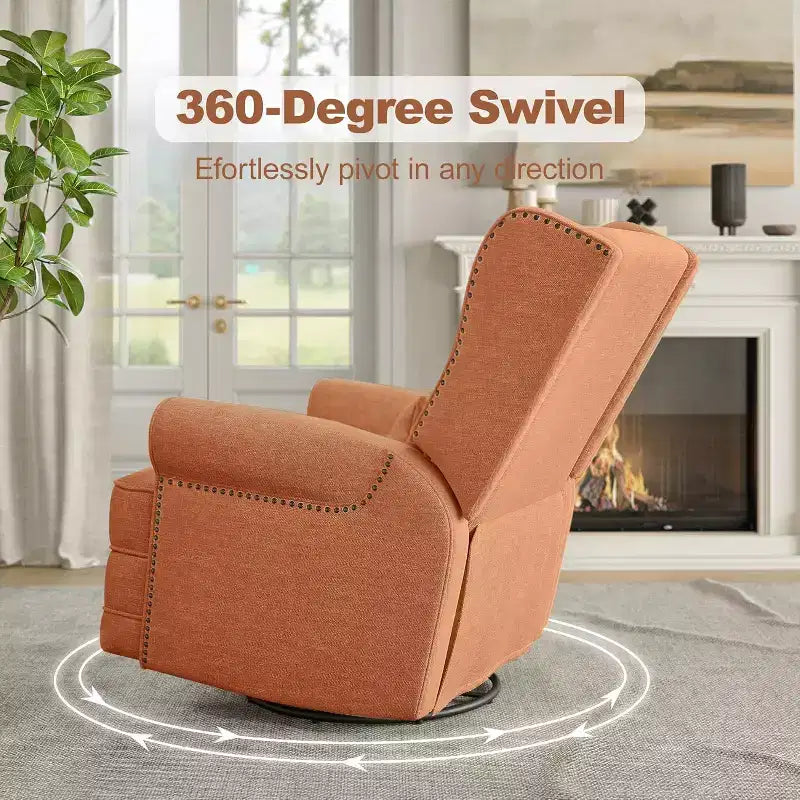 Heynemo Drehbarer Relaxsessel, bequemer Gleiter-Schaukelstuhl mit Kissen und Fußstütze, drehbarer Schaukelstuhl für Schlafzimmer, Kinderzimmer