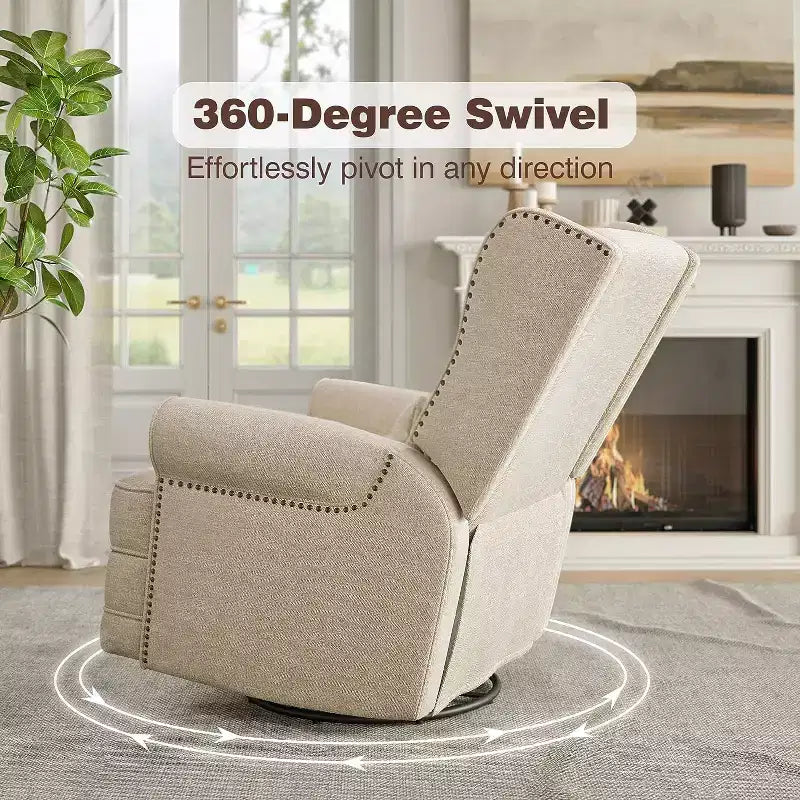 Heynemo Drehbarer Relaxsessel, bequemer Gleiter-Schaukelstuhl mit Kissen und Fußstütze, drehbarer Schaukelstuhl für Schlafzimmer, Kinderzimmer