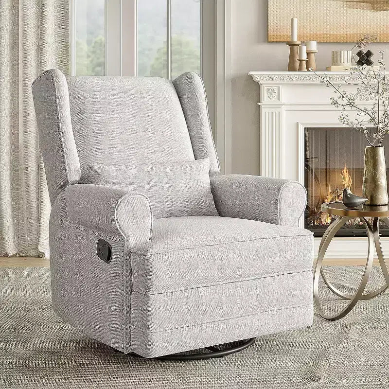 Heynemo Drehbarer Relaxsessel, bequemer Gleiter-Schaukelstuhl mit Kissen und Fußstütze, drehbarer Schaukelstuhl für Schlafzimmer, Kinderzimmer
