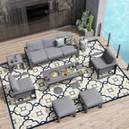 Heynemo Aluminium-Terrassenmöbel-Set mit Feuertisch, 7-teiliges modernes Outdoor-Loungeset mit Hockern und Couchtisch