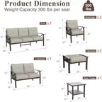 Heynemo Outdoor-Gartenmöbel-Set, 7-teiliges Terrassen-Sitzgruppe mit Beistelltisch und Ottomanen, Metall-Möbel-Set für Veranda, Garten, Hof