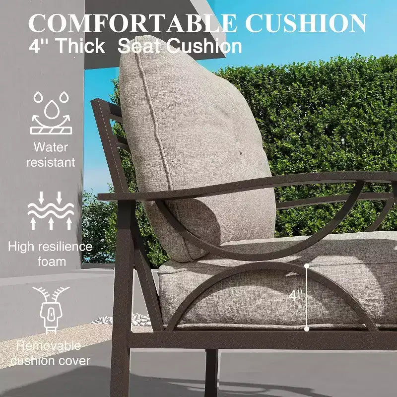 Heynemo Outdoor-Gartenmöbel-Set, 7-teiliges Terrassen-Sitzgruppe mit Beistelltisch und Ottomanen, Metall-Möbel-Set für Veranda, Garten, Hof