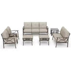 Heynemo Outdoor-Gartenmöbel-Set, 7-teiliges Terrassen-Sitzgruppe mit Beistelltisch und Ottomanen, Metall-Möbel-Set für Veranda, Garten, Hof