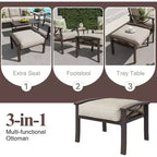 Heynemo Outdoor-Gartenmöbel-Set, 7-teiliges Terrassen-Sitzgruppe mit Beistelltisch und Ottomanen, Metall-Möbel-Set für Veranda, Garten, Hof