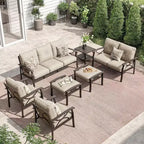 Heynemo Outdoor Patio Furniture Set, 7 Piece Patio Seating Set with Side Table and Ottomans, Metal Furniture Set for Porch Backyard Garden