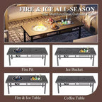 Heynemo Aluminium Terrassenmöbel-Set mit Feuerstellen-Tisch, 8-teiliges Outdoor-Sitzgruppen-Set, Ecksofa mit Ottomanen und Couchtisch